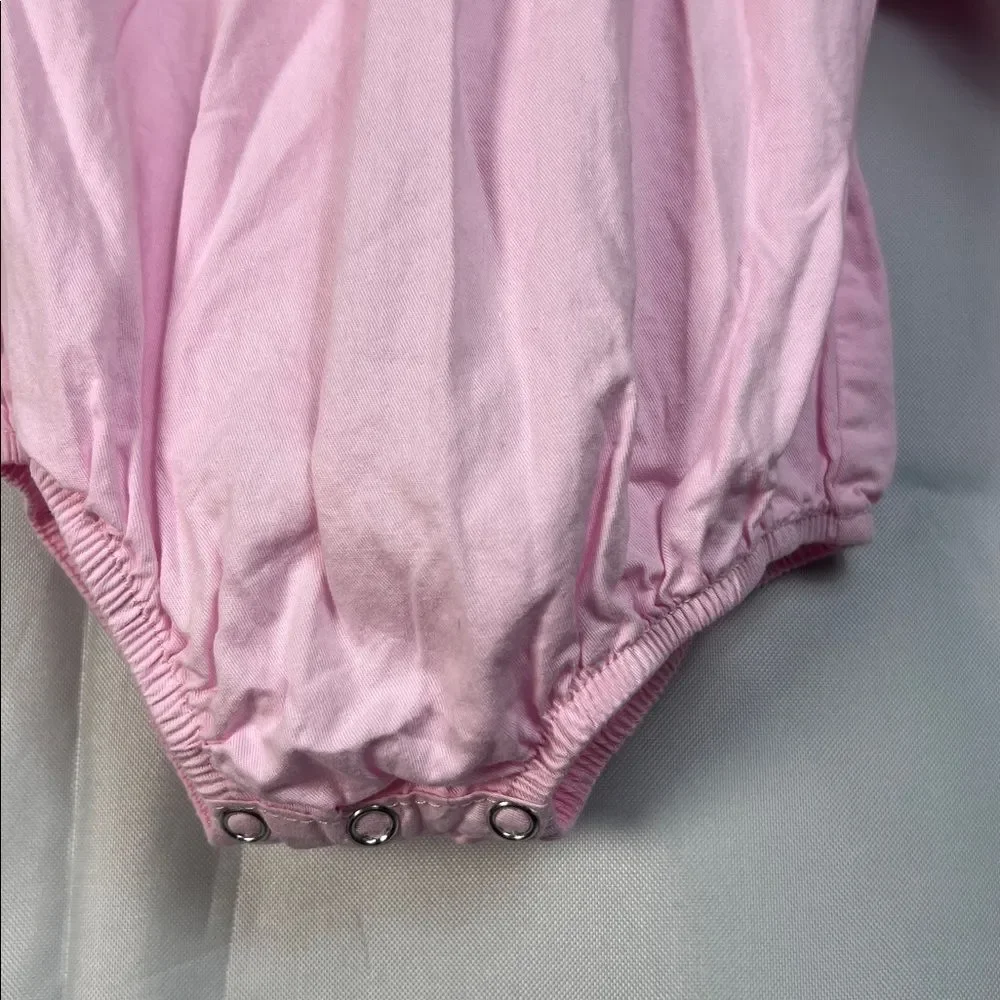 Boutique pink smocked bubble romper with hearts and bows embroidery size 3 month